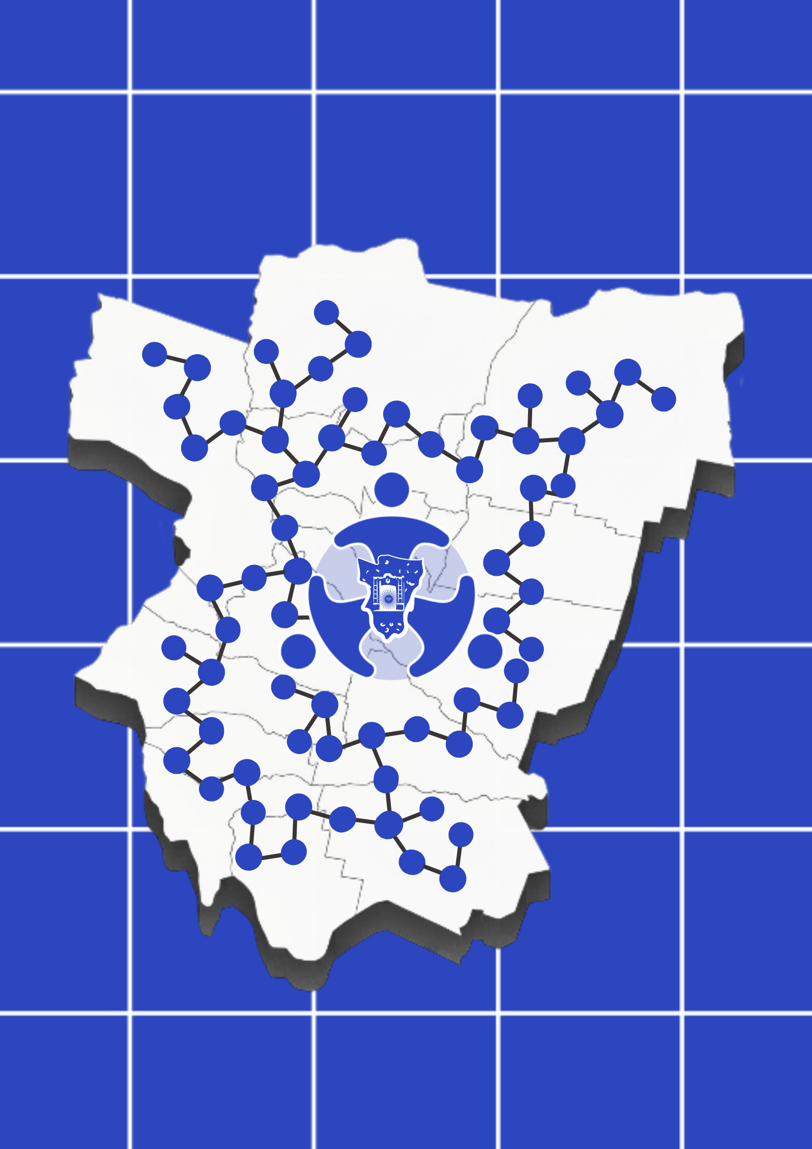 Mapa de Tucumán con una red de jóvenes conectados en toda la provincia